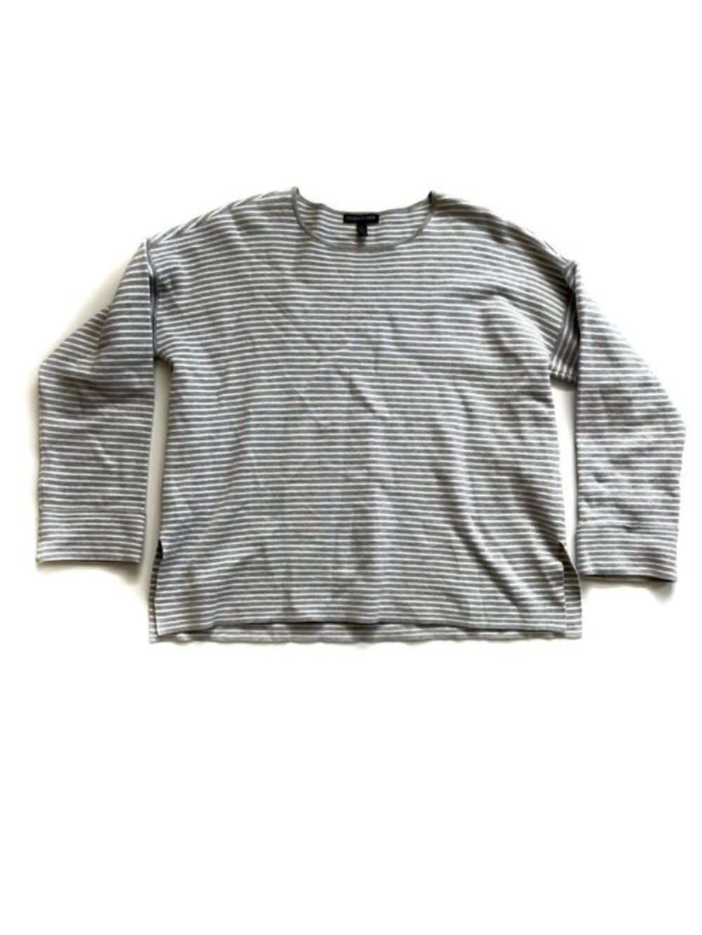 Ellen Tracy Gray and White Striped Long Sleeve Knit Top - XS
